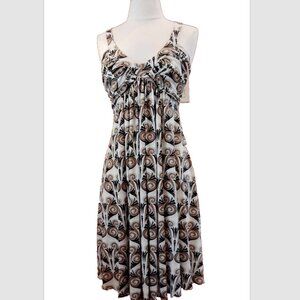 IODICE Brazilian Silky Halter Dress Geometric Tan White Black  Size Small  EUC